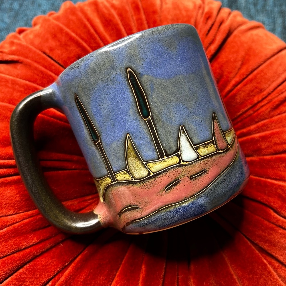 Mara Pottery Sailboat Coffee Mug Made in Mexico Nautical Blue Glaze